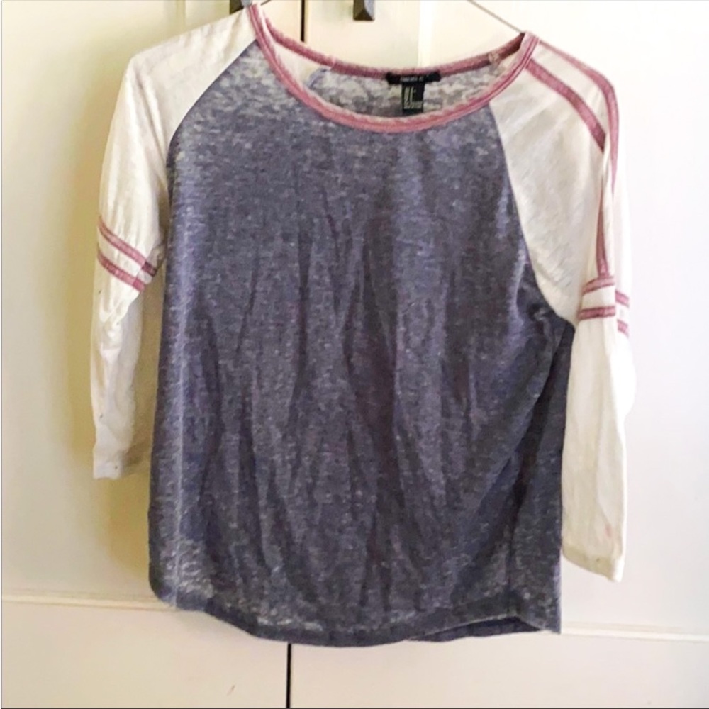 Forever 21 blue pink and white 3/4 length top